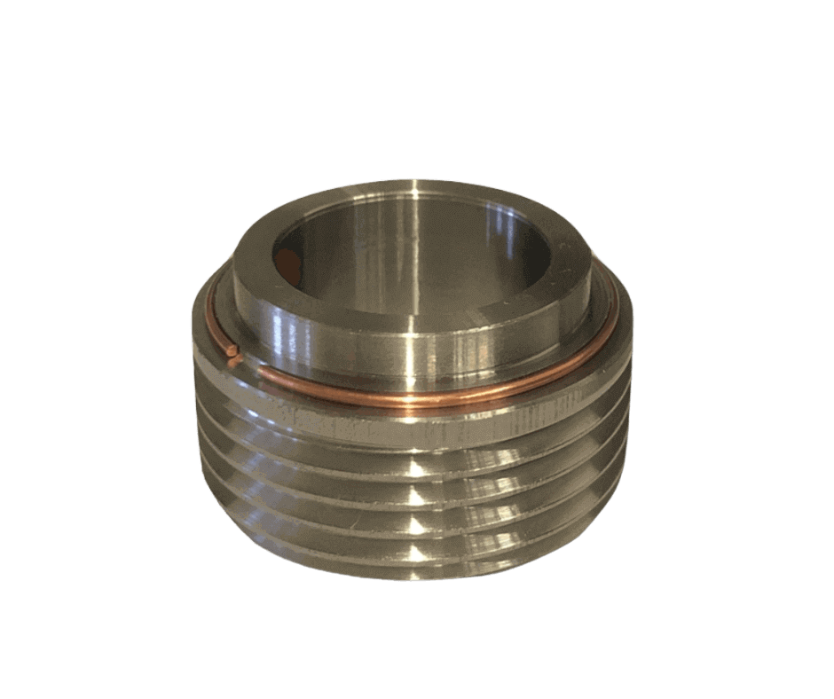 Obráběné kovové díly | soustružená nerezová komponenta s měděným těsněním | CNC obrábění