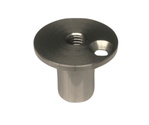 Obráběné kovové díly | frézovaná nerezová součástka s vnitřním závitem a otvorem | CNC obrábění nerezu | výroba nerezových dílů na zakázku | přesné strojírenské součásti